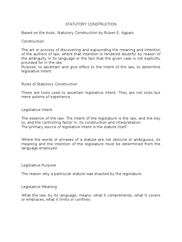 Statutory Construction Statutory Interpretation Precedent