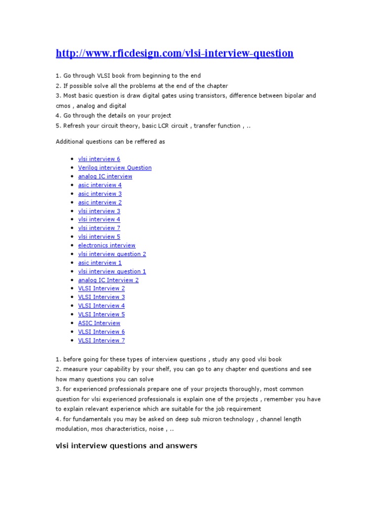 Vlsi Interview Question Answer | PDF | Very Large Scale Integration ...