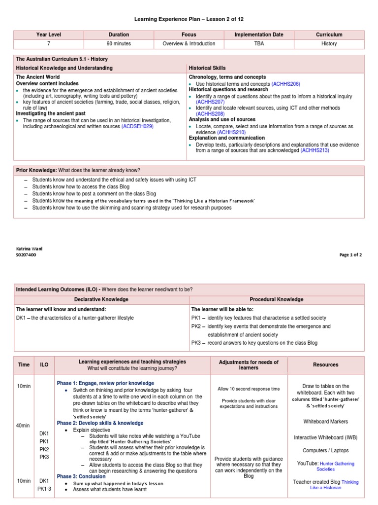 Learning Experience Plan - 2 of 12 | PDF | Educational Technology ...