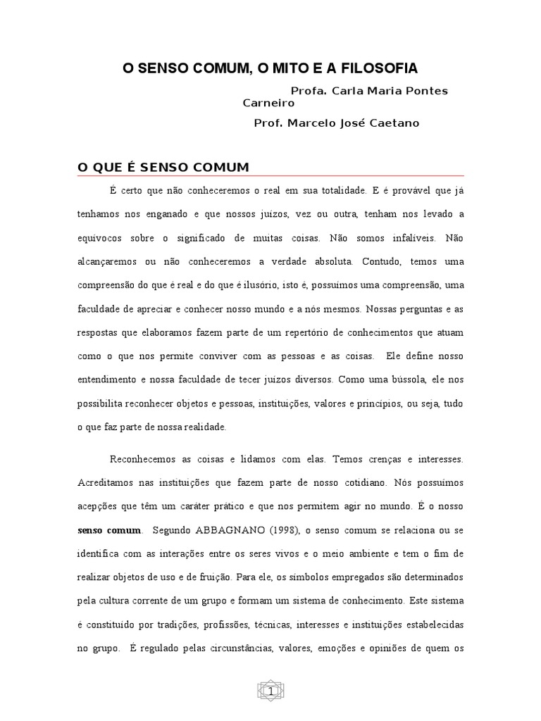 Mito, Senso Comum e Filosofia | PDF | Mitologia grega | Narração