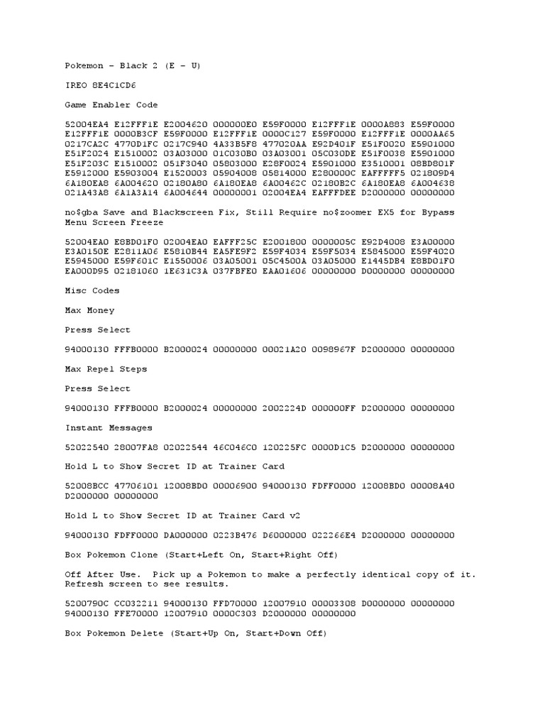 Pokemon Black 2 Cheat Code, PDF, Fictional Life Forms