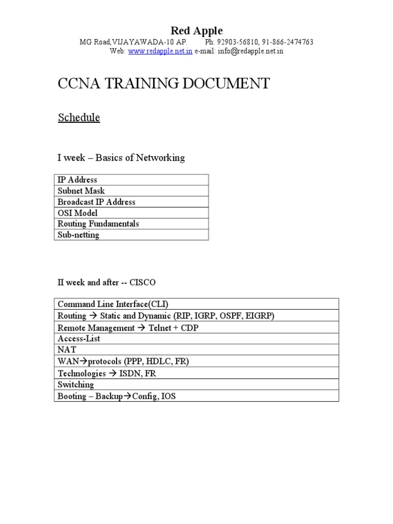 CCNA Training Overview at Red Apple | PDF | Routing | Computer Network