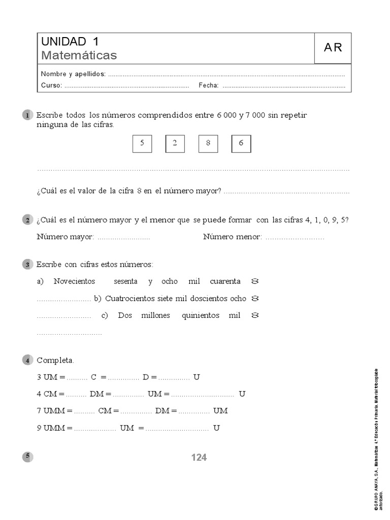 Actividades de Refuerzo y Ampliacion de Matematicas 4º Primaria | PDF ...