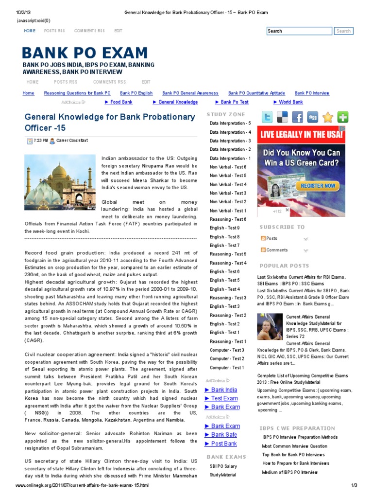 Bank Po Exam: General Knowledge For Bank Probationary Officer - 15 ...