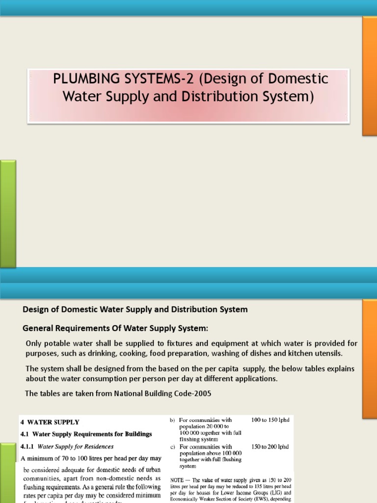 Domestic Water Supply System Design | PDF | Plumbing | Drinking Water