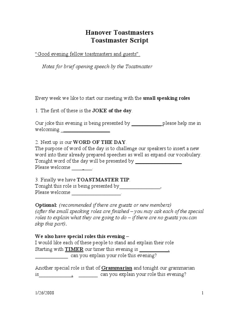 Toastmaster Script Semiotics Communication