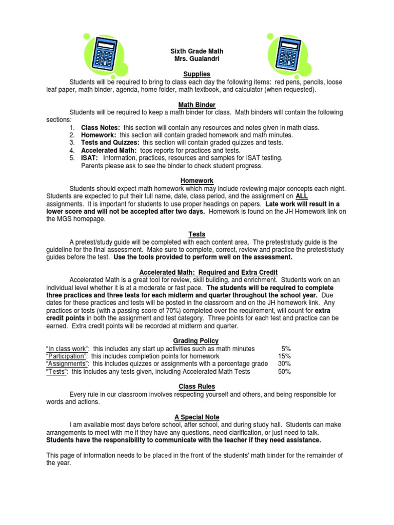 2013-2014 sixth grade math | Homework | Educational Psychology | Free