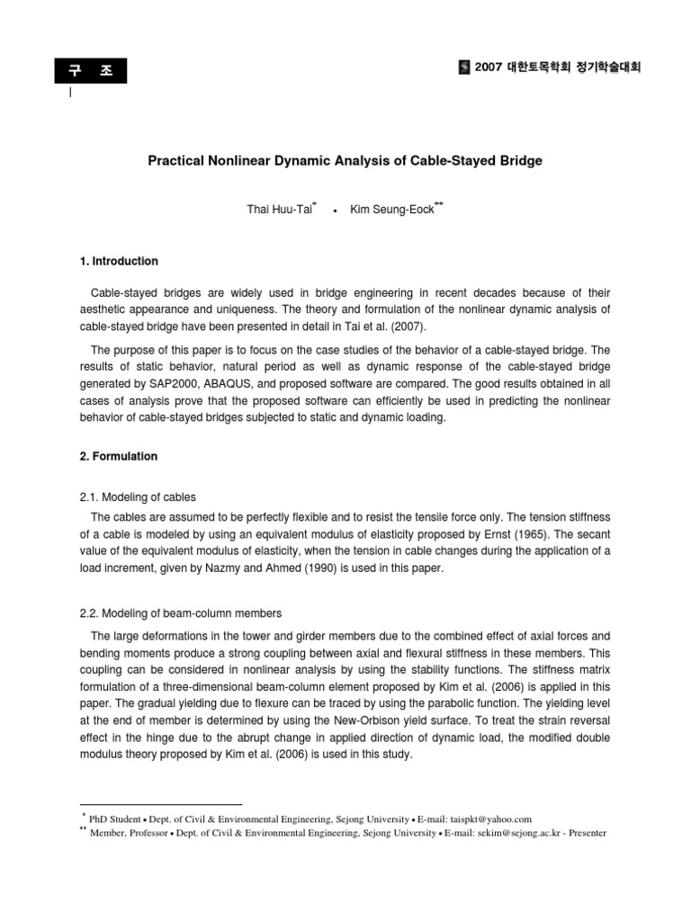 Nonlinear Dynamic Analysis of Cable-Stayed Bridges | PDF | Bending ...