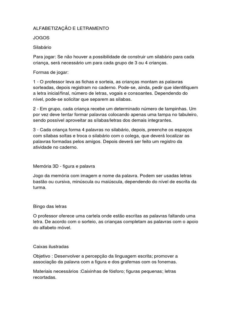 Jogo Pedagógico Monta Palavras Alfabetização PDF