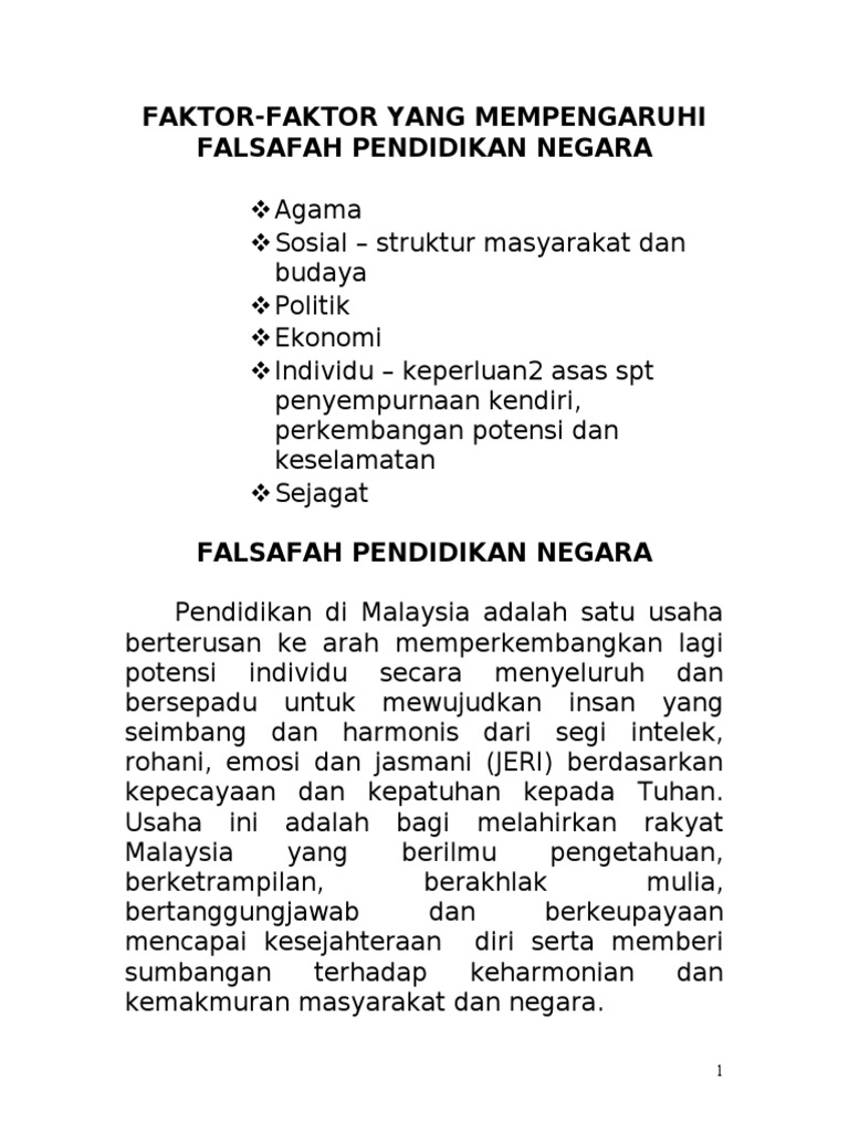 Faktor Faktor Yang Mempengaruhi Falsafah Pendidikan Negara Pdf