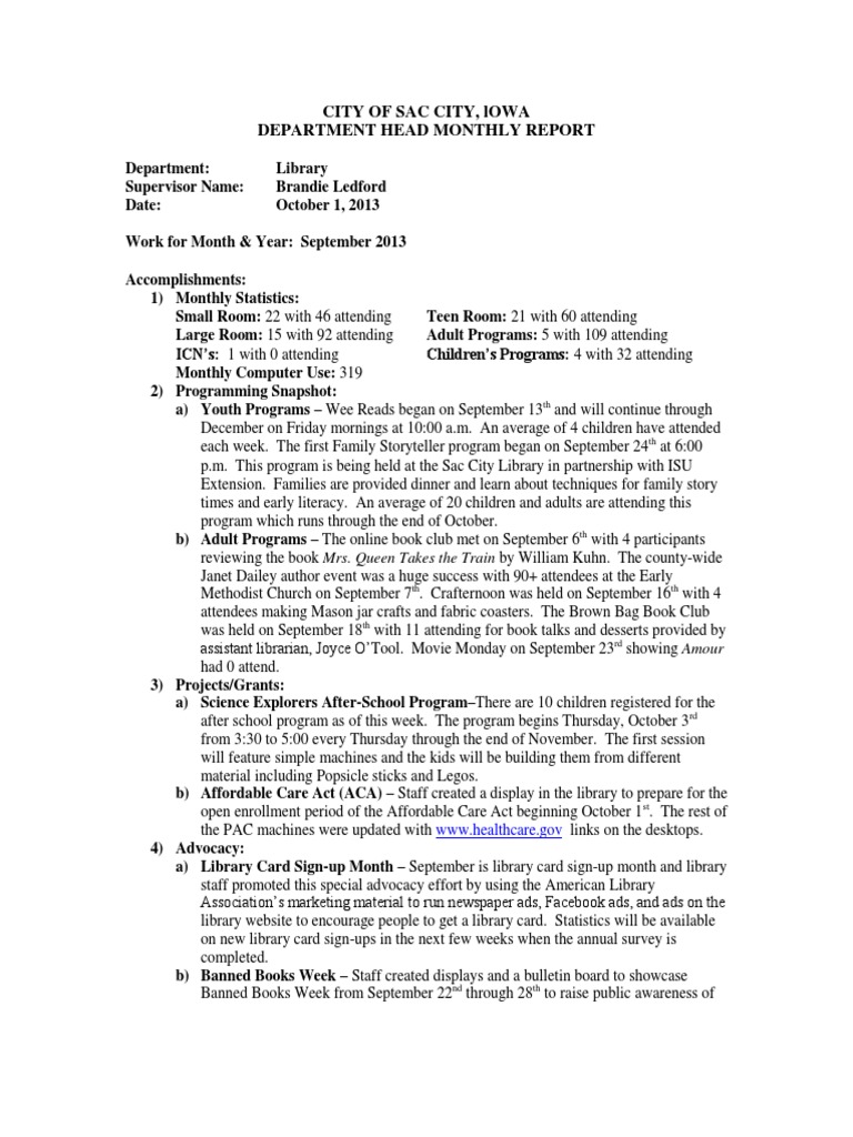 September 2013 Sac City Library Department Head Report PDF