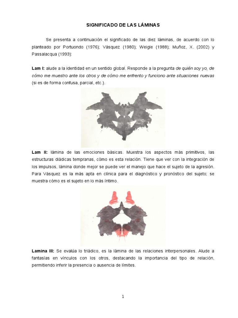 Significado de Las Láminas Test de Rorschach | PDF | Percepción | Ciencia  cognitiva, image size:768x1024