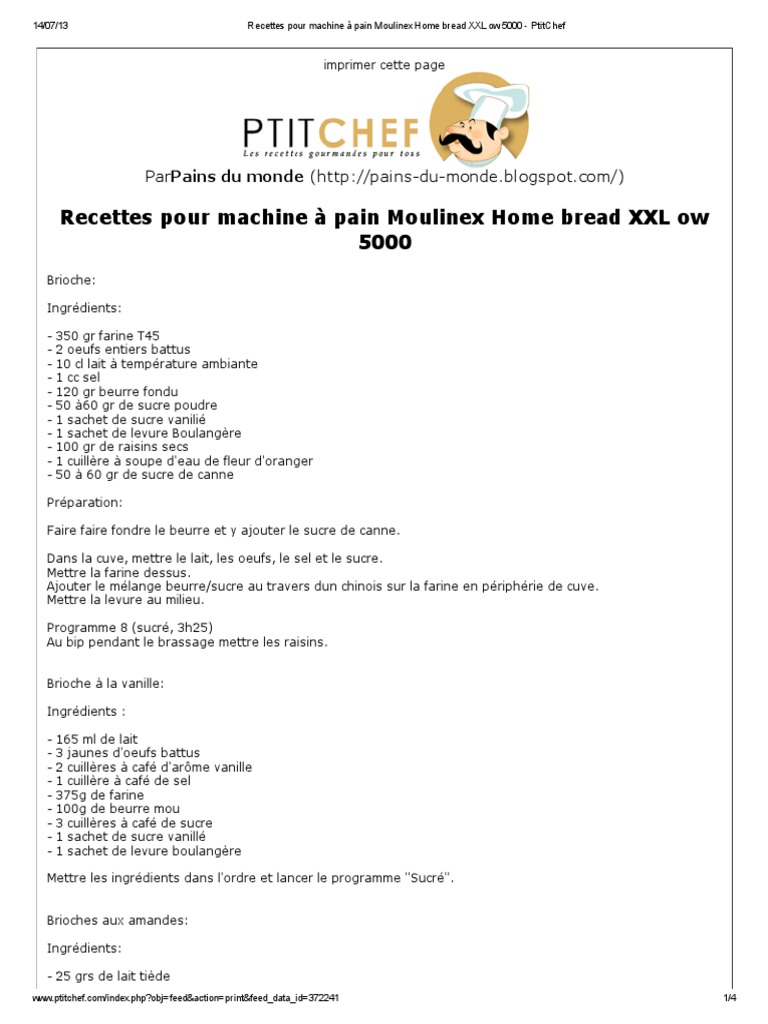 Livret De Recettes Moulinex Home Bread Pdf