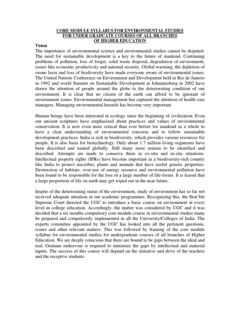 Core Syllabus for Environmental Studies | PDF | Biodiversity | Ecosystem