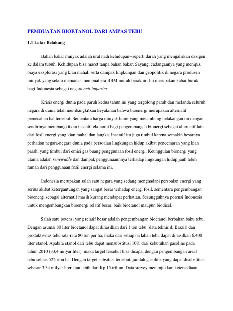PEMBUATAN BIOETANOL DARI  AMPAS  TEBU  docx