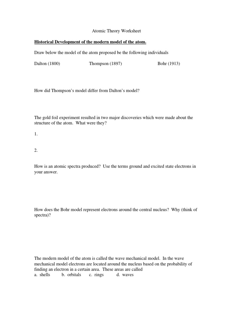 Development Of Atomic Theory Worksheet - Promotiontablecovers Throughout Development Of Atomic Theory Worksheet