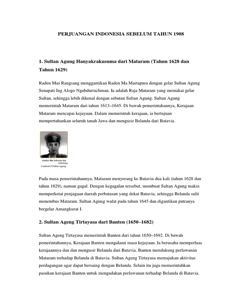 Perjuangan Indonesia Sebelum Tahun 1908
