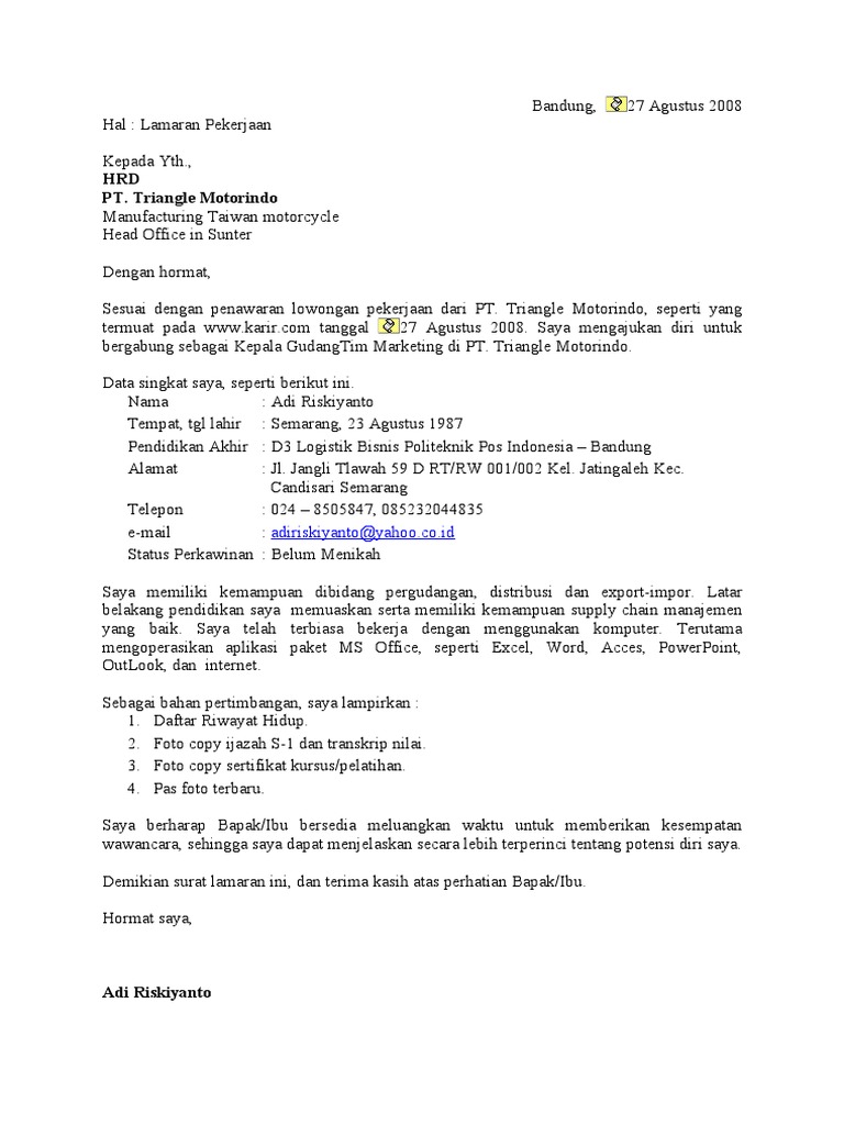 Download 62+ Contoh Surat Lamaran Kerja Iklan Terbaik Gratis