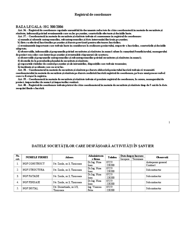 REGISTRU de Coordonare. | PDF