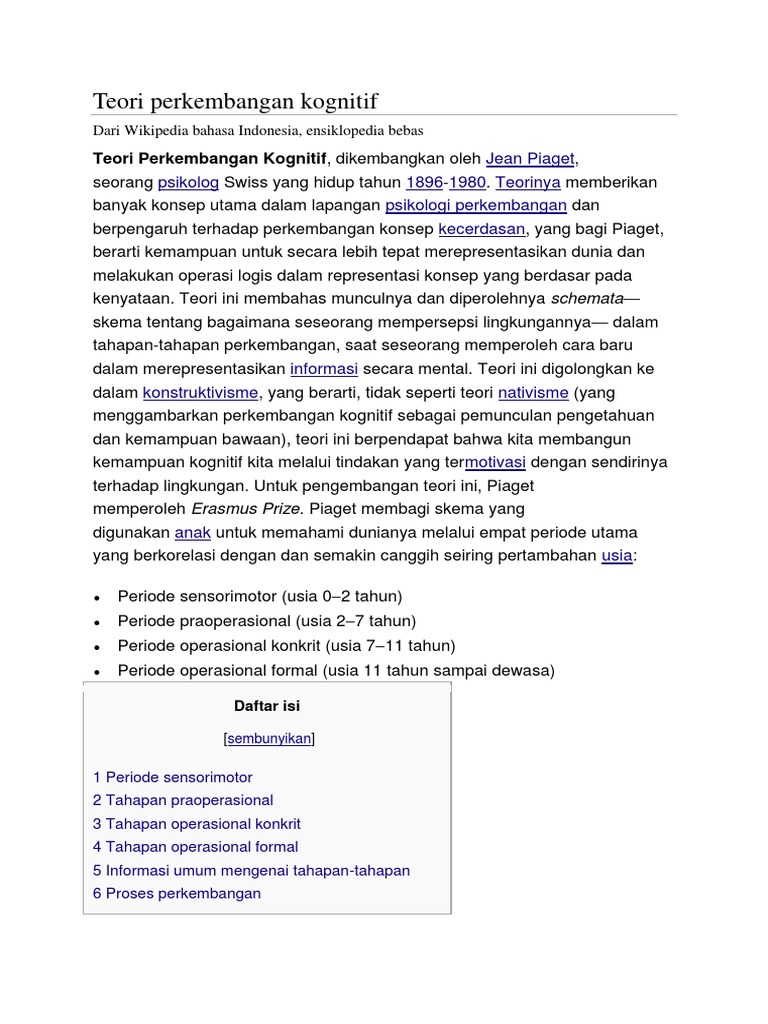 Tahap Perkembangan Kognitif Piaget Dan Contohnya Deretan