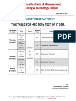 Exam Time Table I MTT, I Sem Oct. 2013