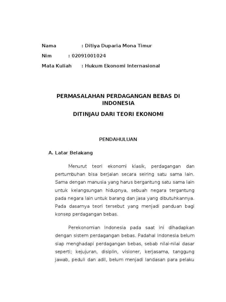 Makalah Perdagangan Bebas Ditinjau Dari Teori Ekonomi