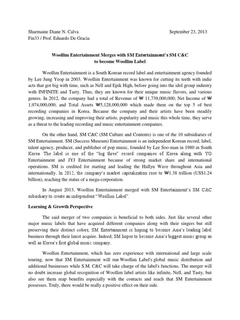 K-Pop Giants Merge: Woollim & SM | PDF | Record Label | Mergers And ...