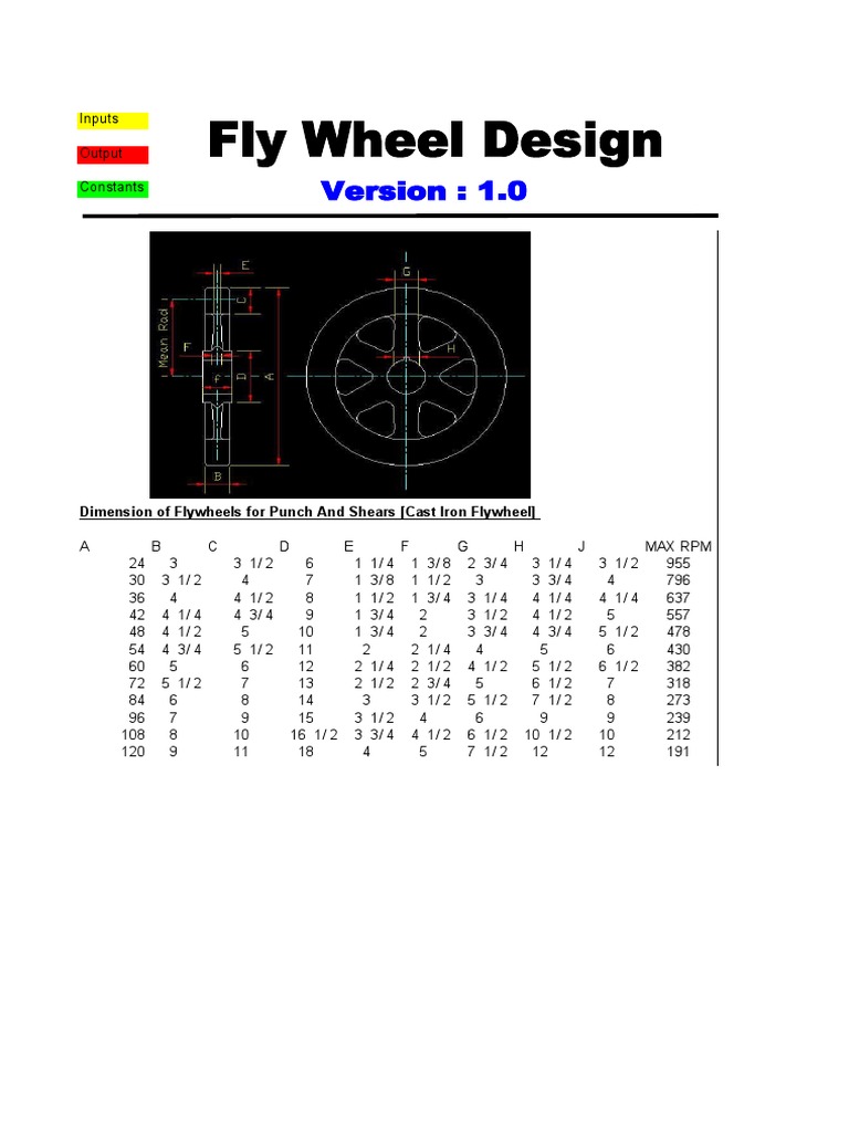 Dimension of Flywheels For Punch and Shears (Cast Iron Flywheel) PDF