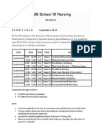 PMS Nursing School Timetable for September 2013 Exams