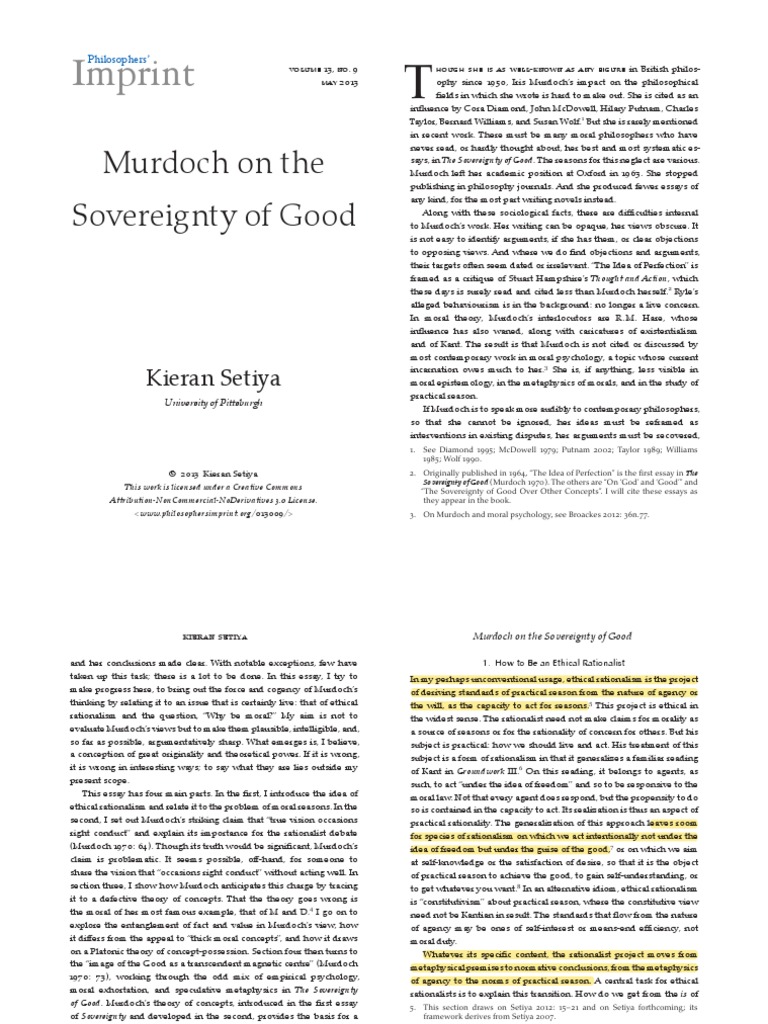 Murdoch On The Sovereignty of Good PDF Contemporary Philosophy Science