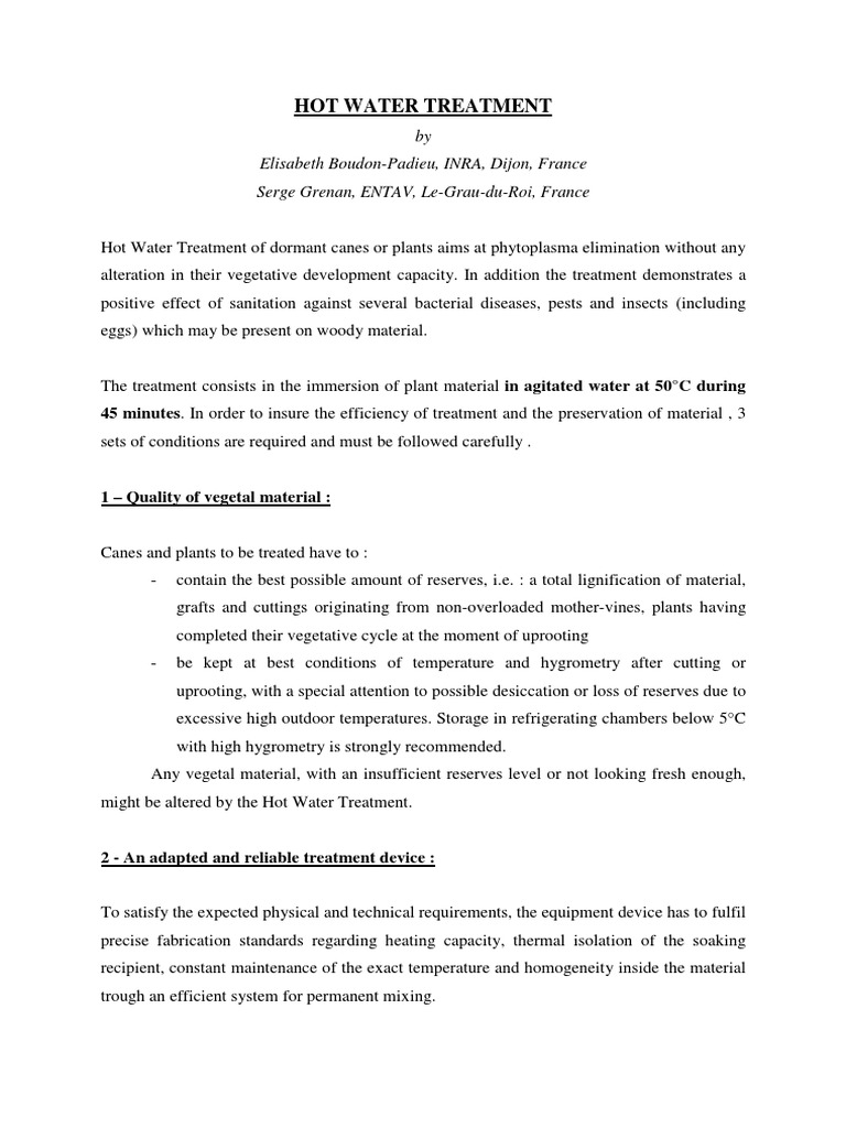 Hot Water Treatment of Dormant Canes and Plants Guidelines for