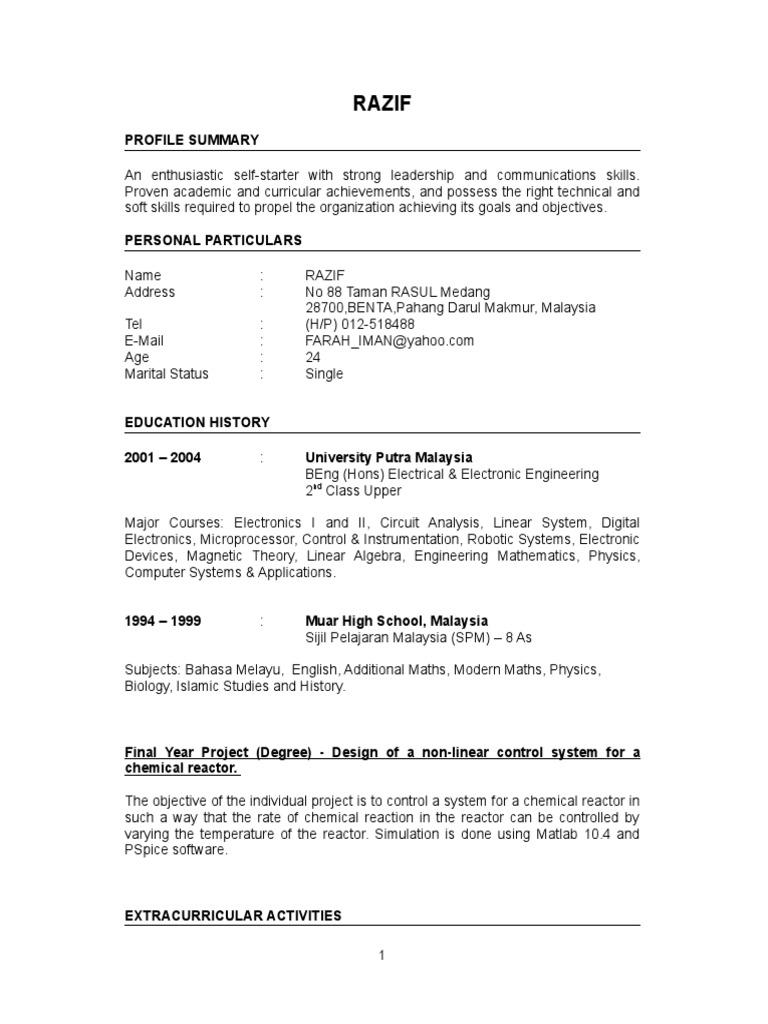 resume objective example for fresh graduate