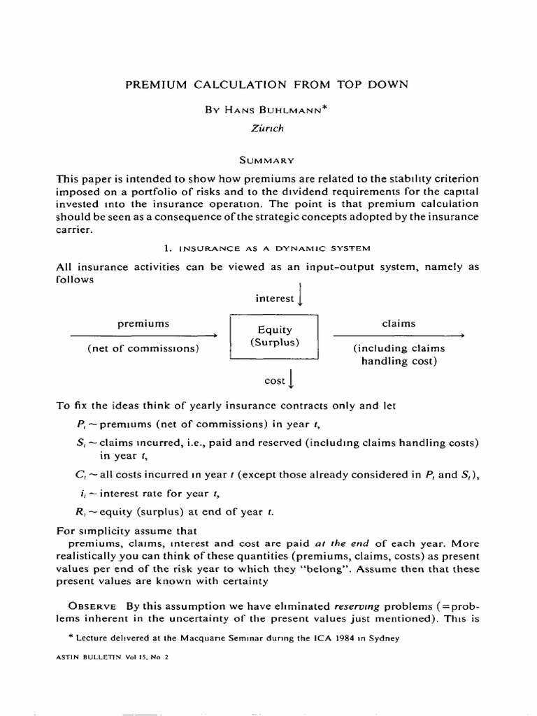 Top-Down Premium Calculation in Insurance | PDF | Insurance | Risk