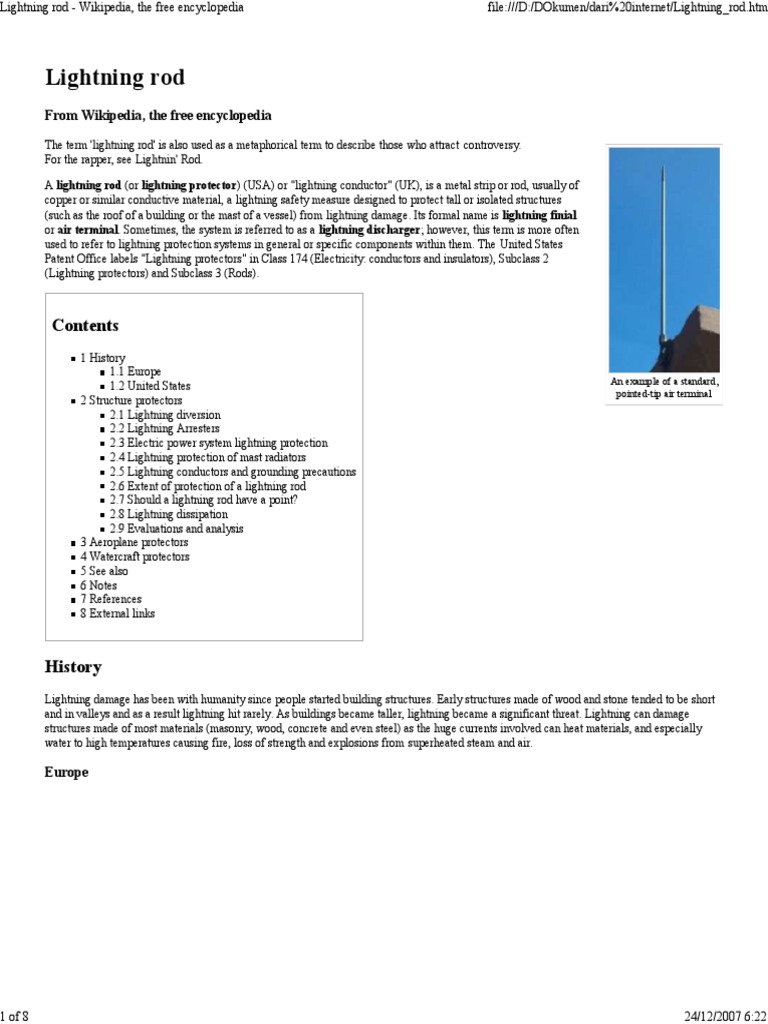 Lightning Rod From Wikipedia, The Free Encyclopedia PDF Lightning