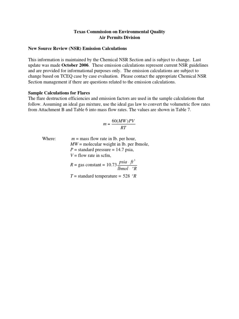 Flare Emission Calculations PDF Air Pollution Flow Measurement