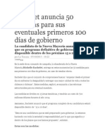 Bachelet Anuncia 50 Medidas para Sus Eventuales Primeros 100 Días de Gobierno
