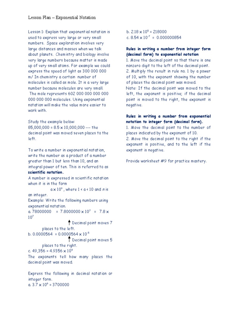 Exponential Notation Lesson Plan | PDF