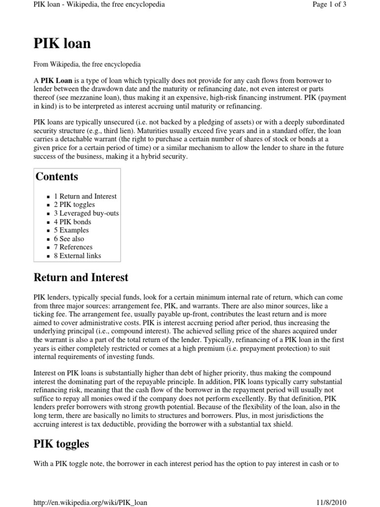 PIK loan Financial Economics Financial Markets