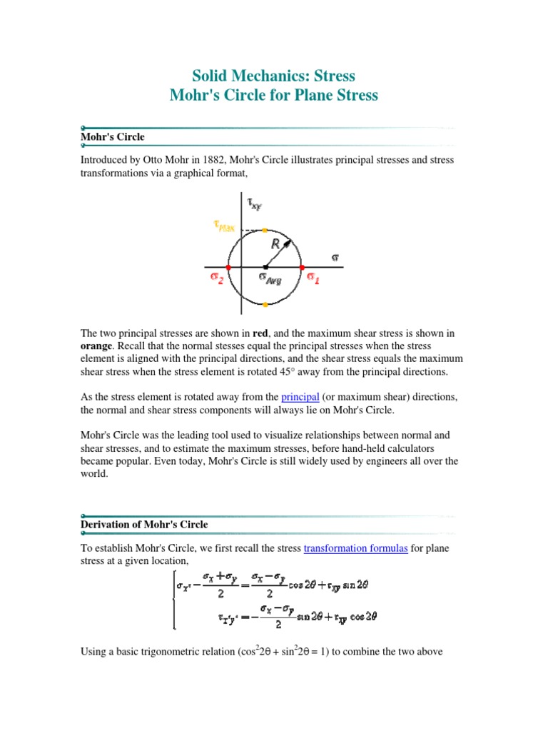 Mohr's Circle for Stress and Strain | PDF