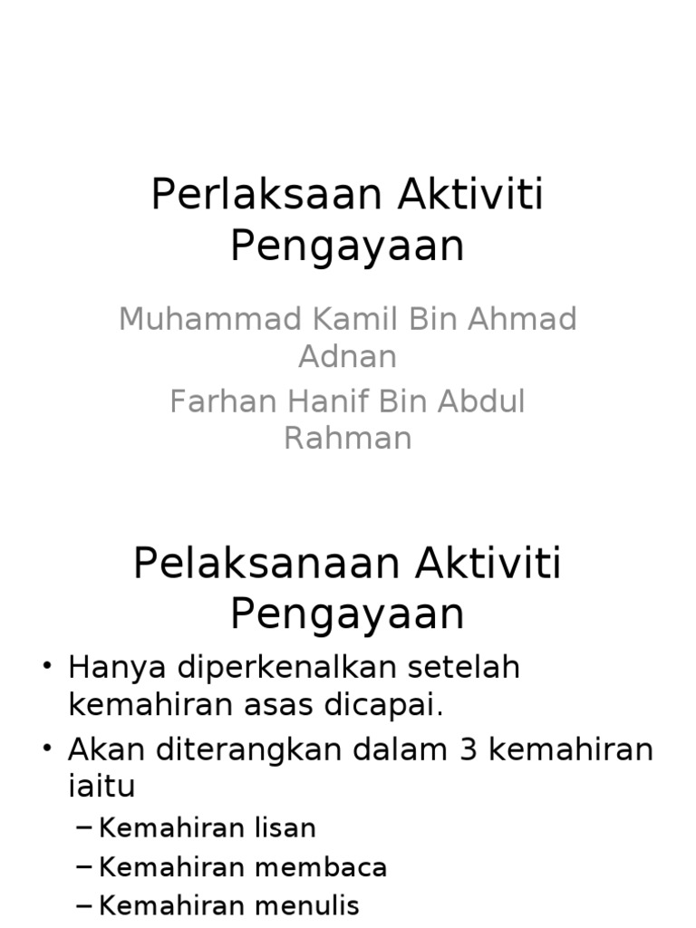 Perlaksaan Aktiviti Pengayaan Pdf