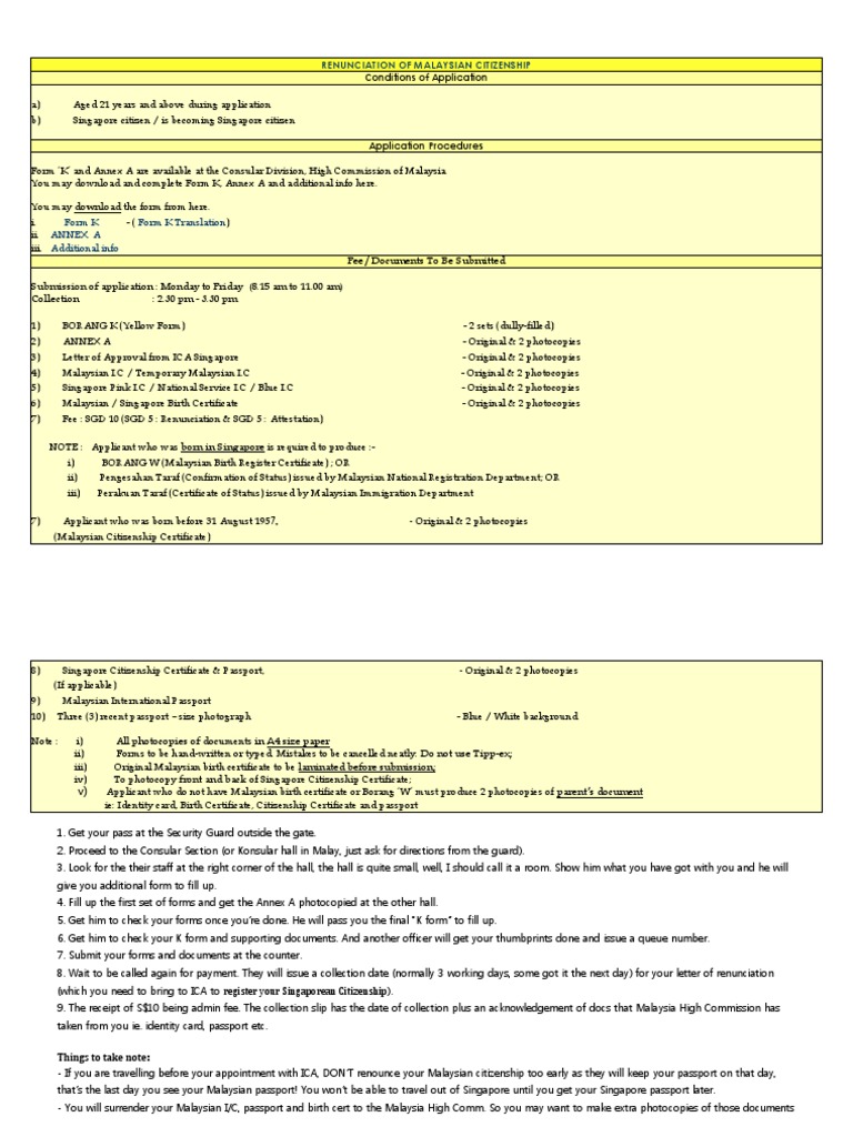 Renouncing Malaysia Citizenship  PDF  Government And Personhood 