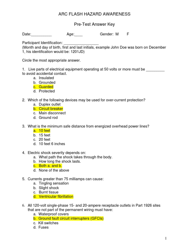 Www Osha Gov Pre Test Answer Key2 Pdf Electric Shock Electric Arc