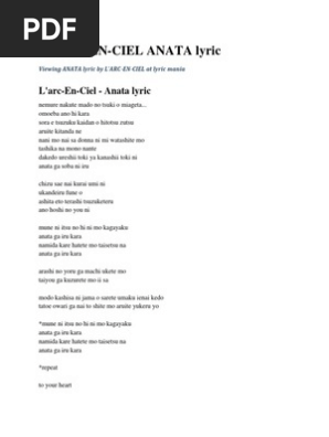 L Arc En Ciel Anata Lyric Leisure