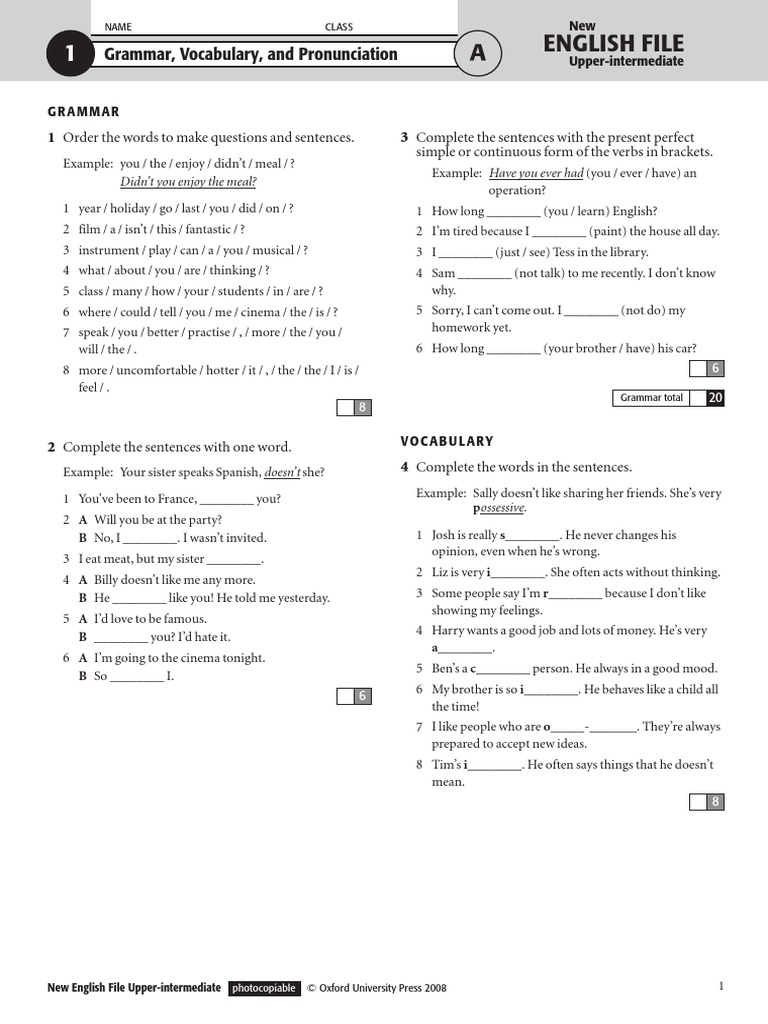 New English File Upper Intermediate Test