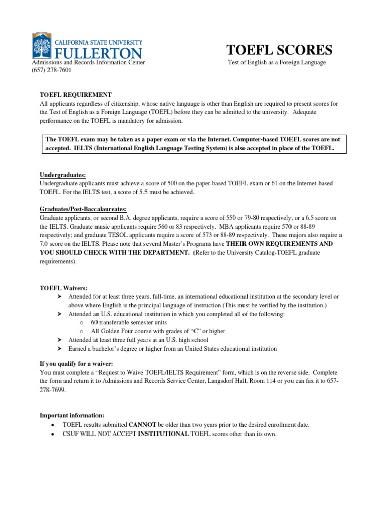 TOEFL Waiver | PDF | Test Of English As A Foreign Language 