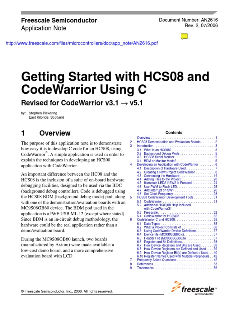 AN2616 Getting Started With HCS08 and CodeWarrior Using C | PDF