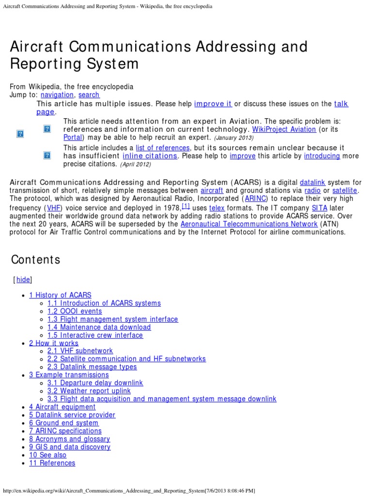 Aircraft Communications Addressing and Reporting System Wikipedia, The Free en PDF