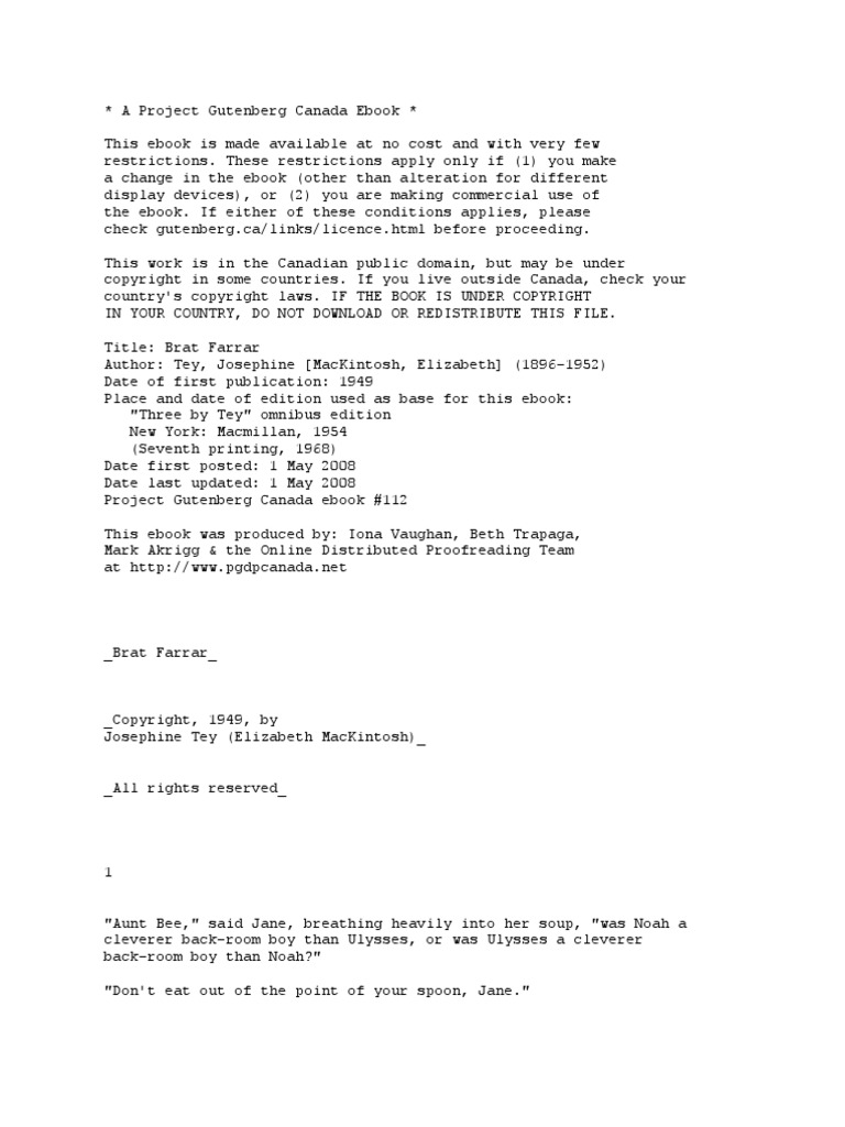 Brat farrar pdf project gutenberg e books