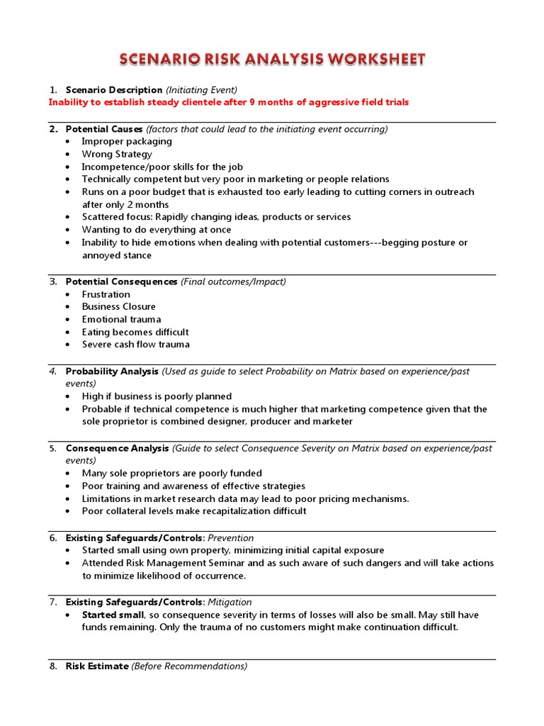 Scenario Risk Analysis Worksheet #E | Risk Management | Risk