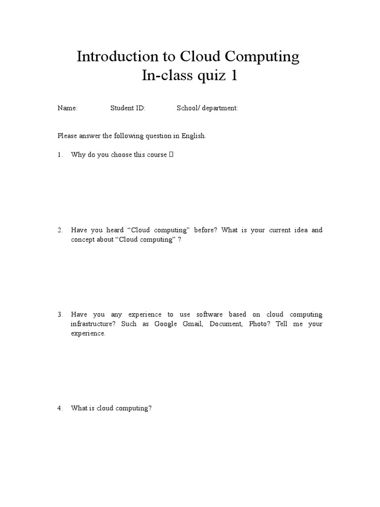 Cloud Computing Quiz Questions | PDF | Computers